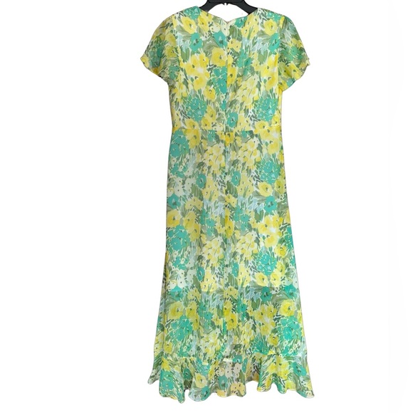 NWOT Kenzie Floral Print Chiffon Flounce High-low Hem Faux Wrap Dress Medium - Picture 3 of 5
